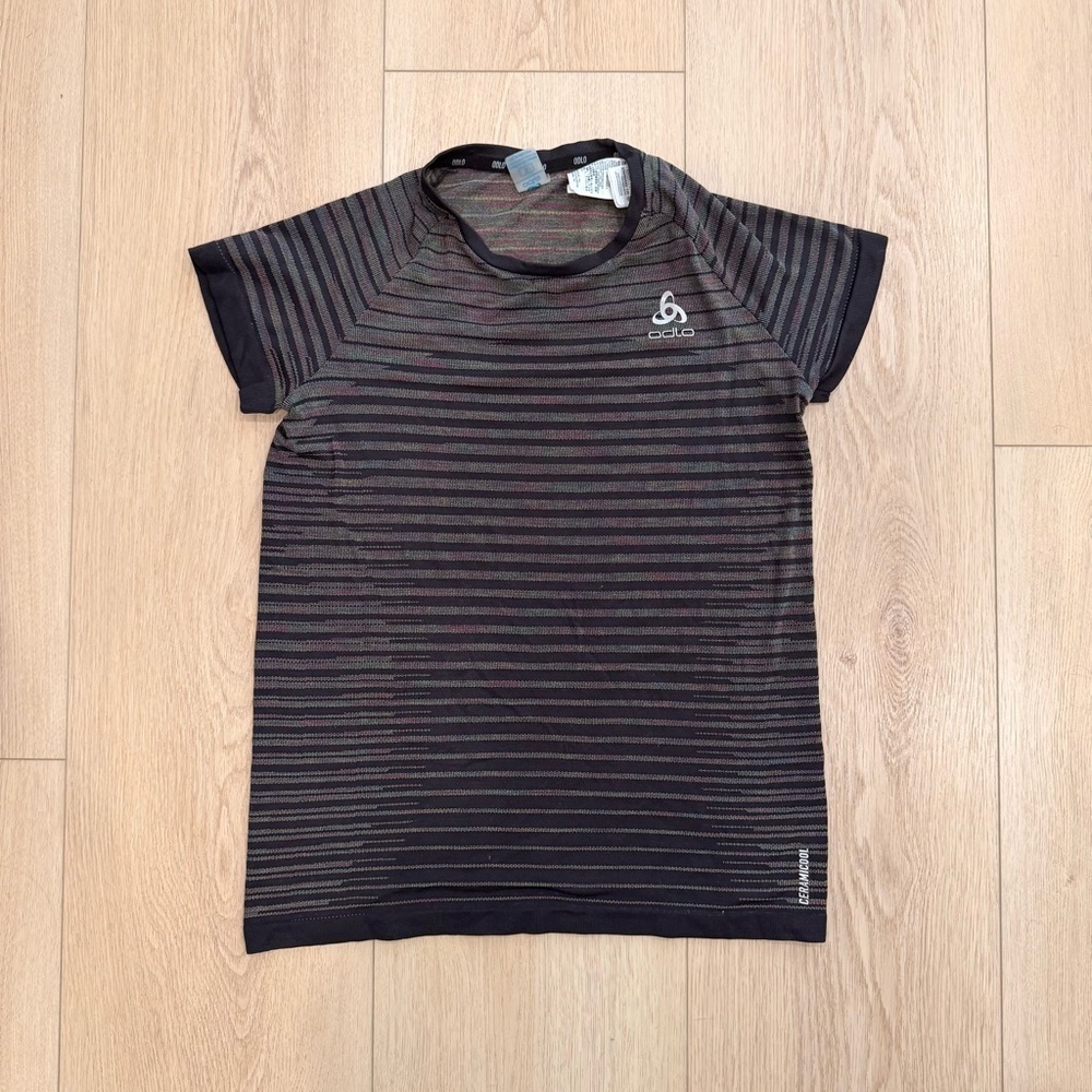 Odlo Women's Ceramicool Striped Short Sleeve Tee - Black - Picture 4 of 9